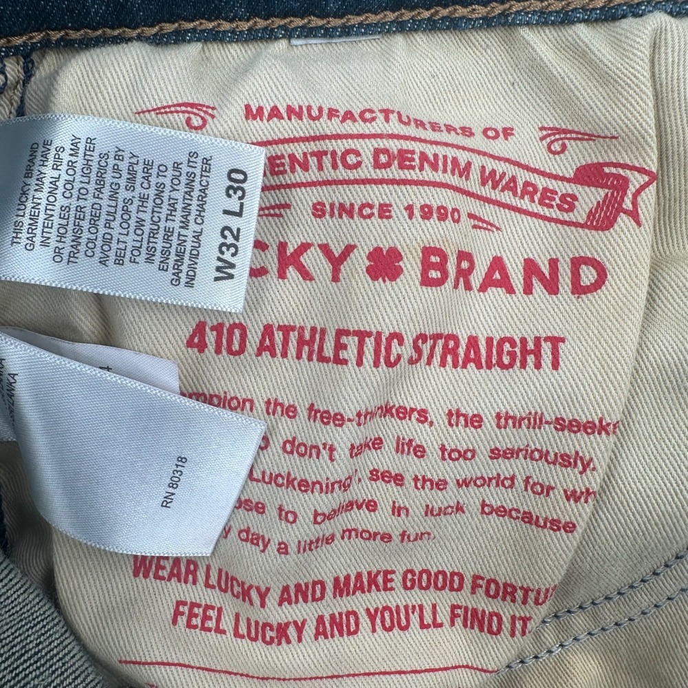 Lucky Brand 410 Athletic Straight Mens Jeans Blue‎ Medium Wash 32x30 RN80318 - Picture 5 of 9